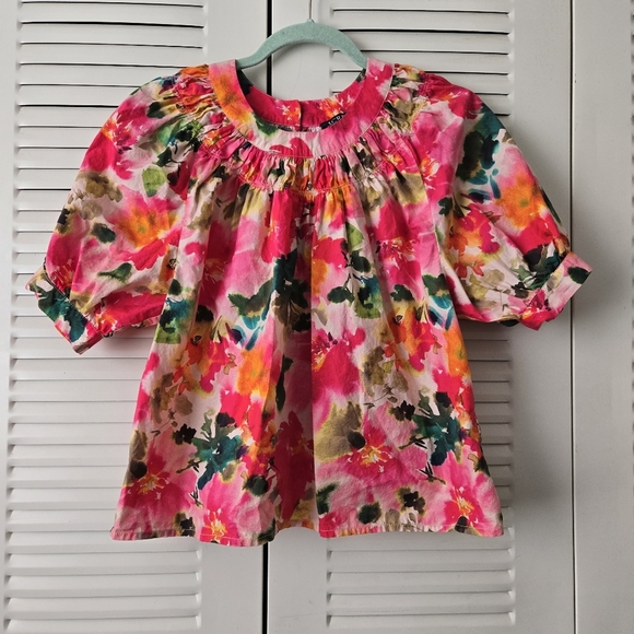 J.Crew Smock-neck puff-sleeve top in floral cotton poplin Size Small #100 - Picture 1 of 8